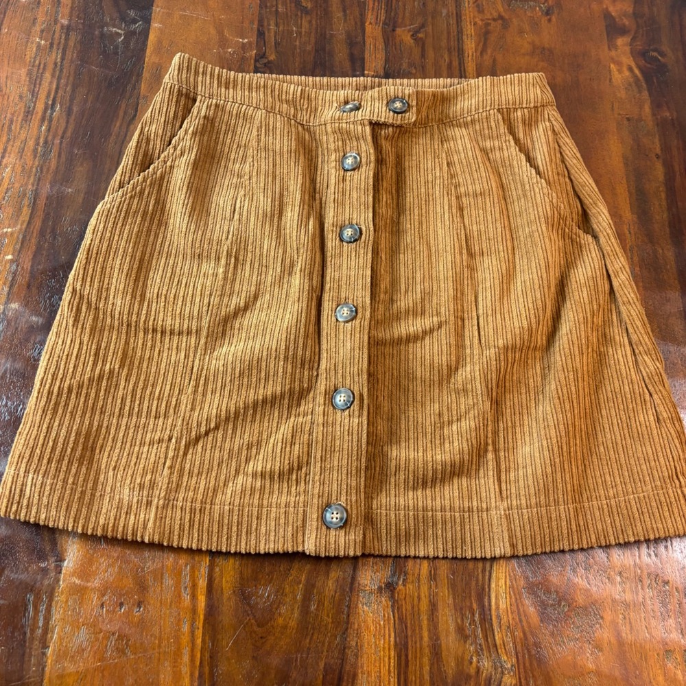 Loveriche Camel Brown Corduroy Button Front Mini Skirt with Pockets Size M